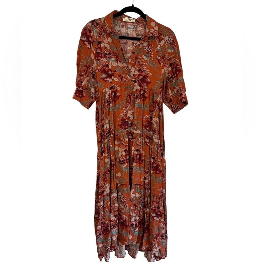 Natural Life Rebecca Midi Dress Orange Tropical Floral Size XS - Picture 3 of 5